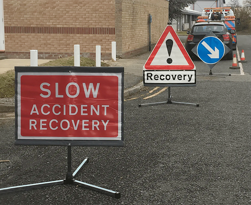 Slow Accident Recovery Reflective Roll Up Tripod Sign - 